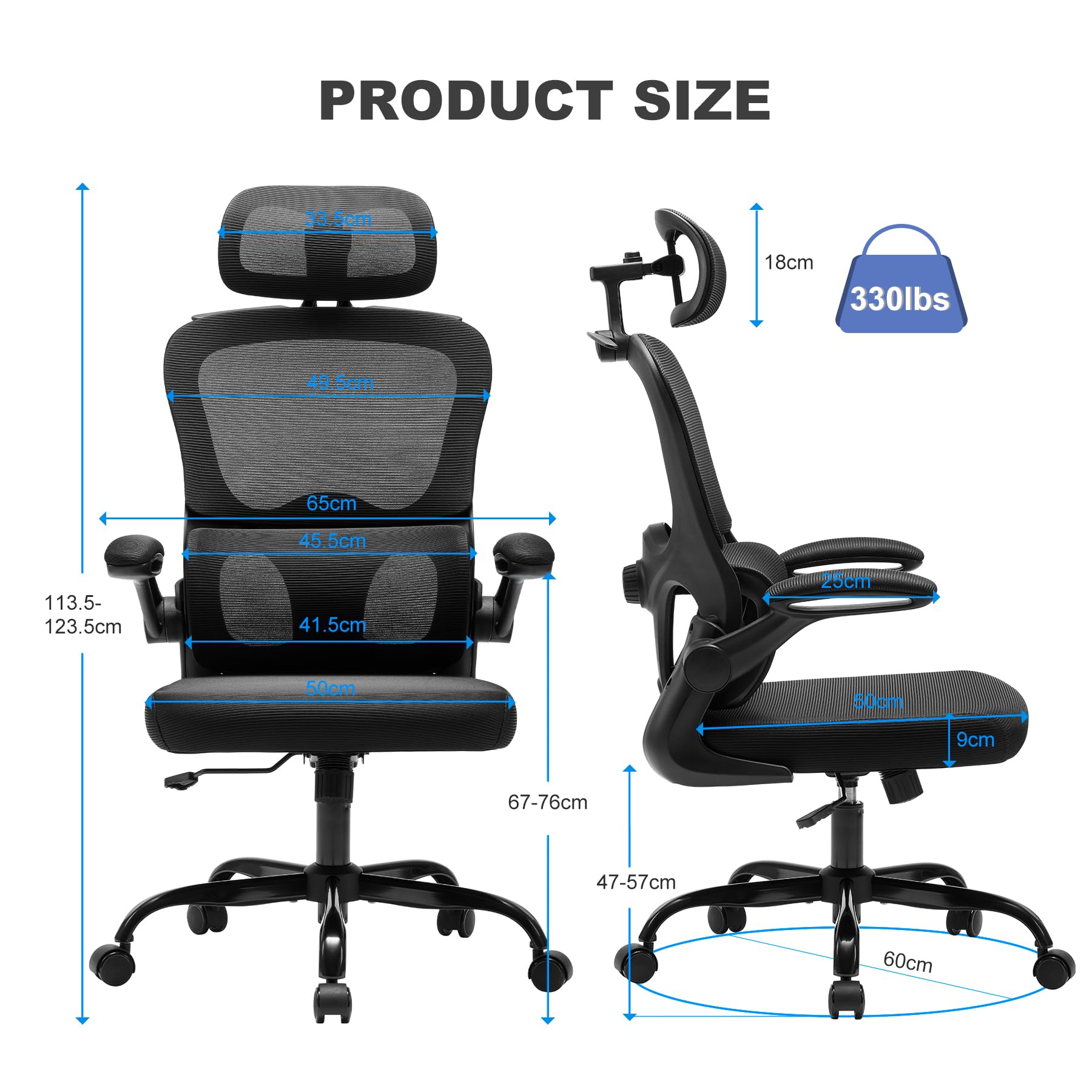 Magic Life Chaise de Bureau Ergonomique Coussin Rebondissant Haute Densité Confortable Respirante Travail Domicile Bureau Noir