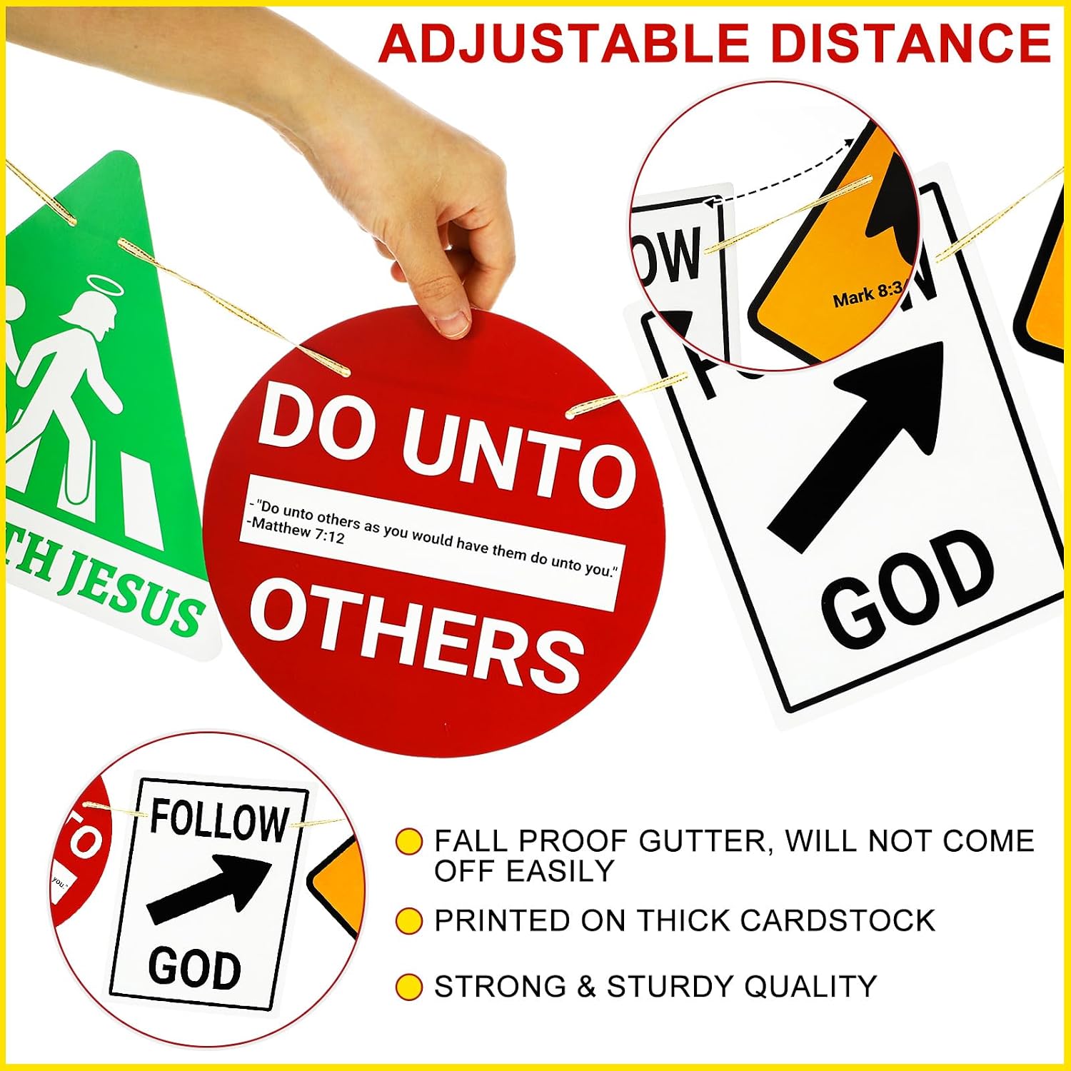 Breling 16 Pcs Christian Road Hanging Banner Religious Trip Wall Decorations VBS Construction Party for Classroom, Bible Sunday School Church Vbs Party and Bulletin Board Decor