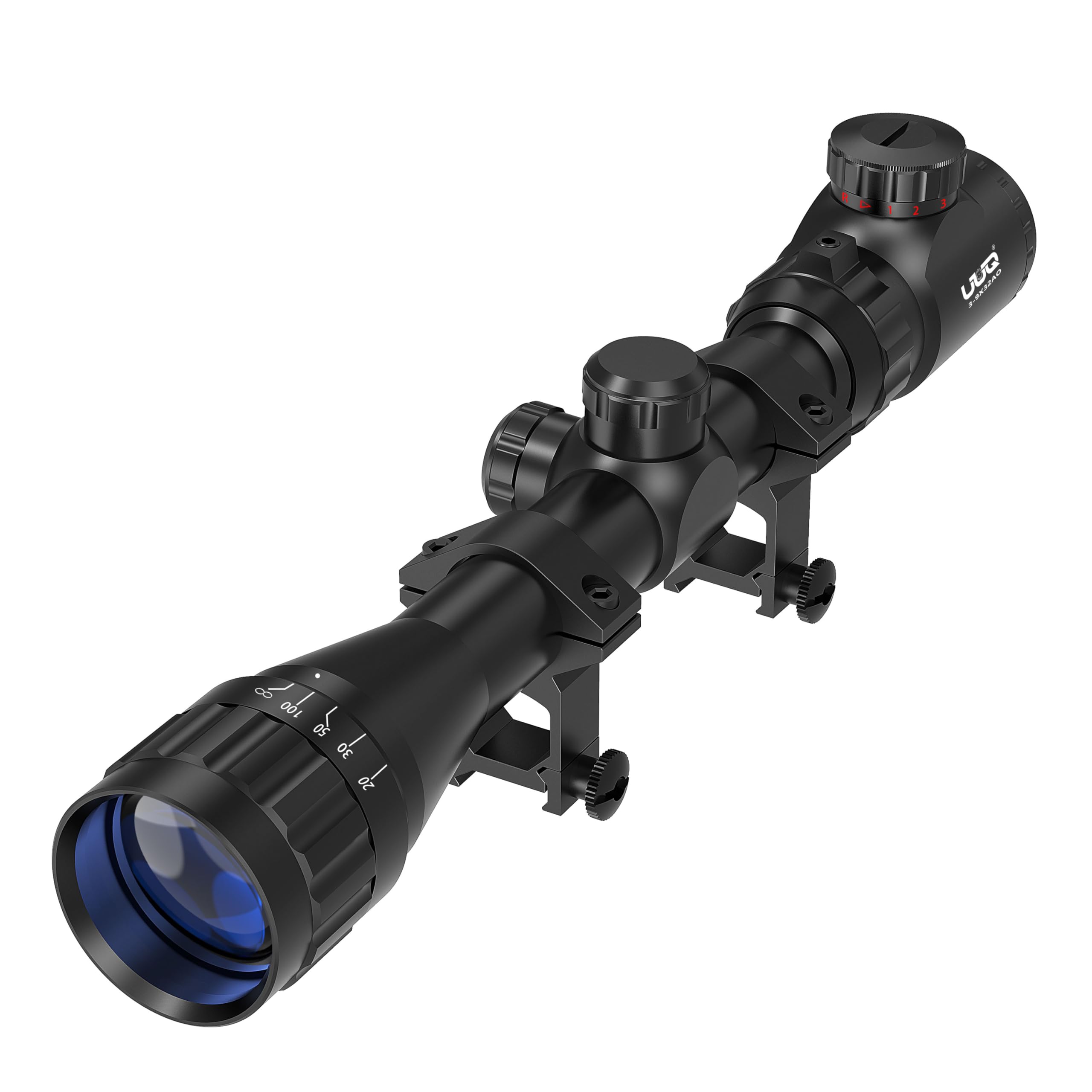 UUQ 3-9x32AO Rifle Scope with Red & Green Illumination - Long Range Hunting Optics for Air Sniper, Crossbow, Airsoft, Pellet Gun, BB, Airgun - Waterproof, Fog-Proof