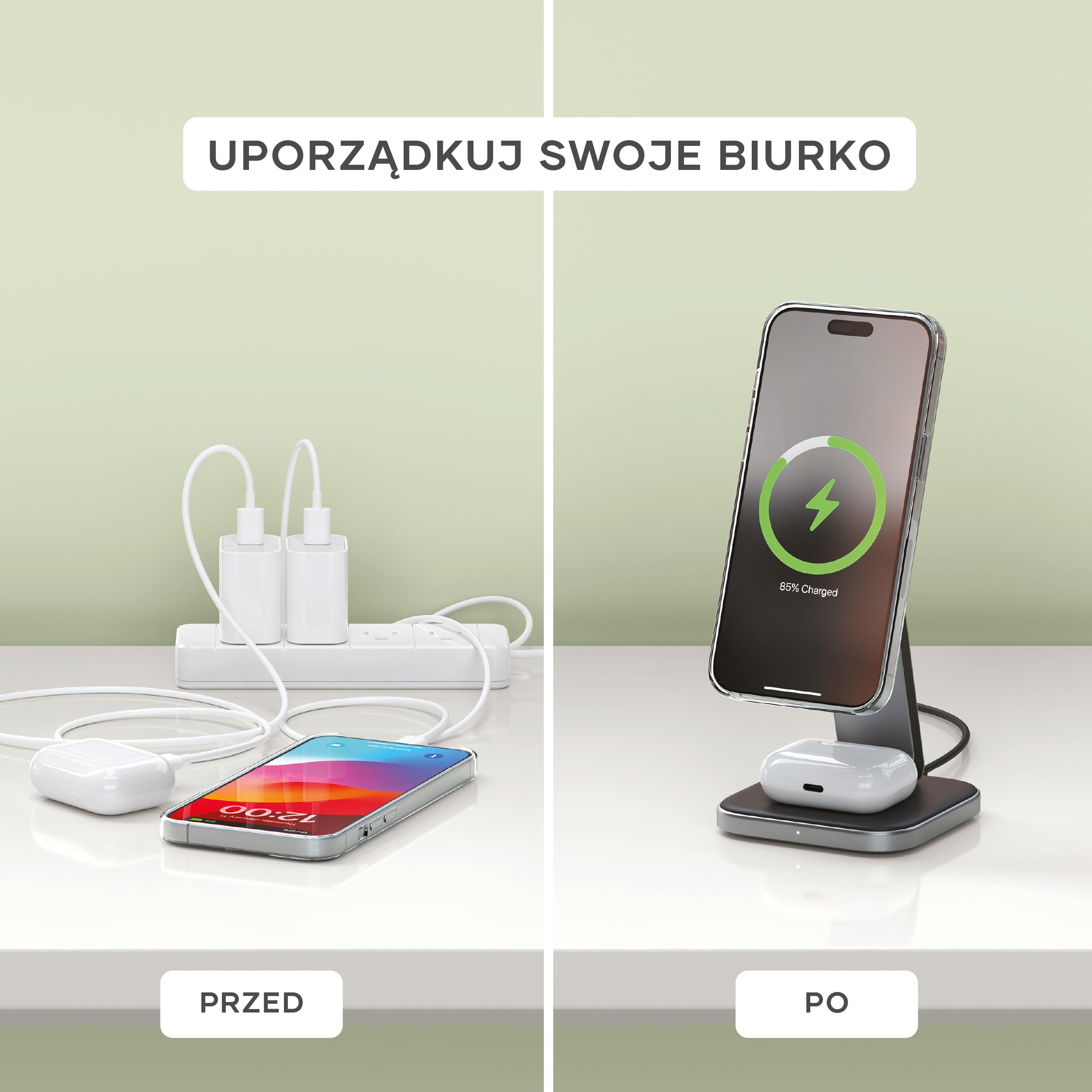 SATECHI OntheGo™ 2 w 1 Składana Ładowarka Bezprzewodowa, 15 W, Certyfikowana Magnetyczna Stacja Ładowania Qi2 Do Wszystkich Modeli iPhone 17 16 15 Do 12 I Apple Watch Series Ultra Se