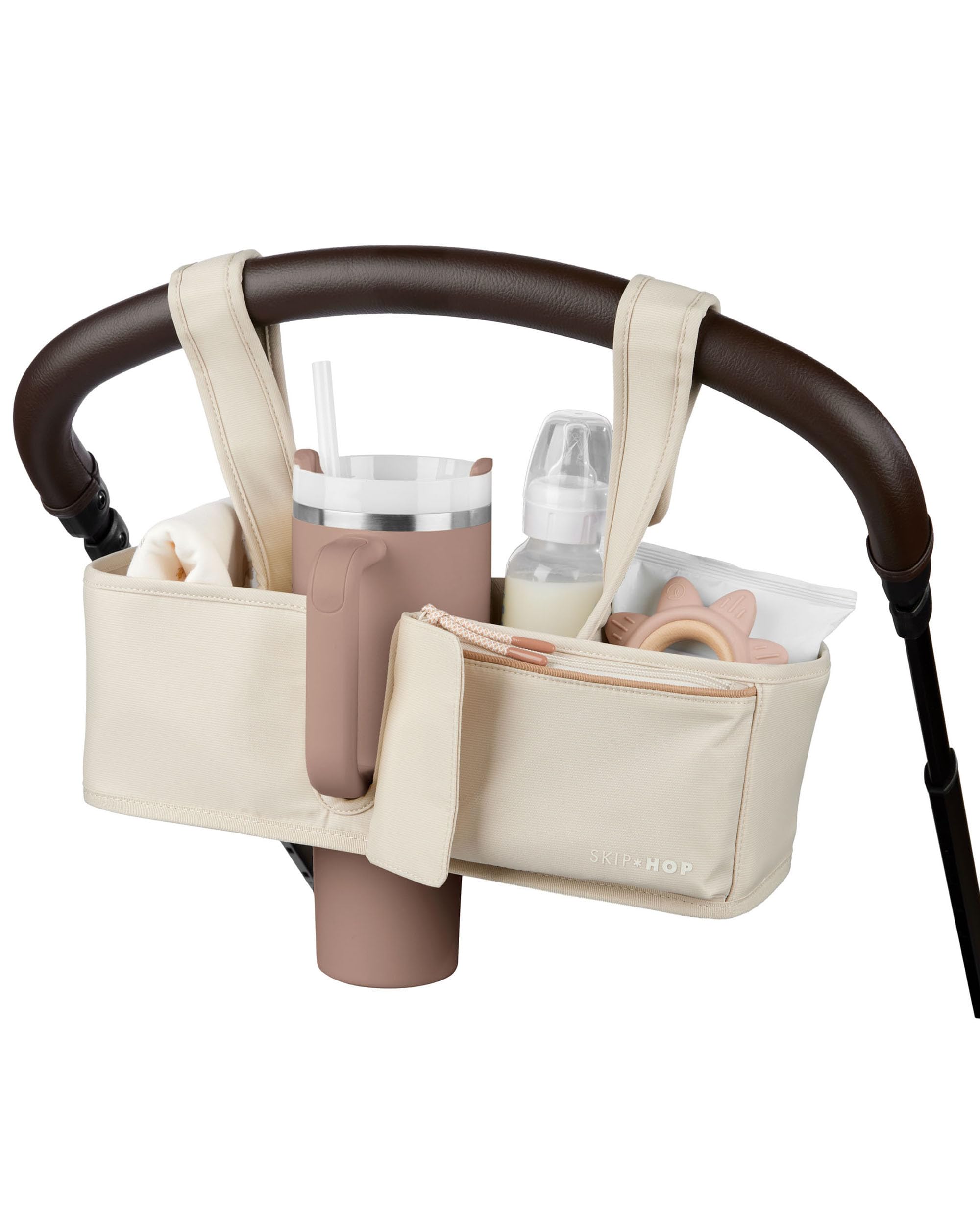 Skip Hop Organizer universale per passeggino, con cinghie regolabili, alette magnetiche e design convertibile che si adatta a bicchieri da 1,18 l, avena