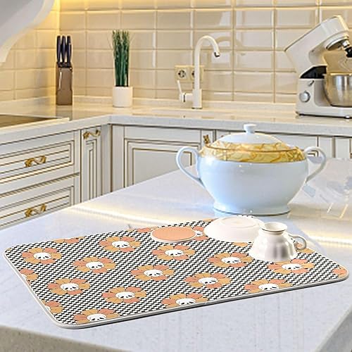 Miniatura 6 de Tapete de secado de platos de calavera floral, lavable, absorbente, tapete de secado para encimera de cocina, tapete de goma para encimera, 16 x 18