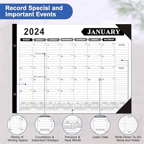 Miniatura 4 de Calendario de escritorio grande 2024-2025, calendario de escritorio de 22 x 17 pulgadas, 18 meses, enero de 2024 a junio de 2025, calendario de