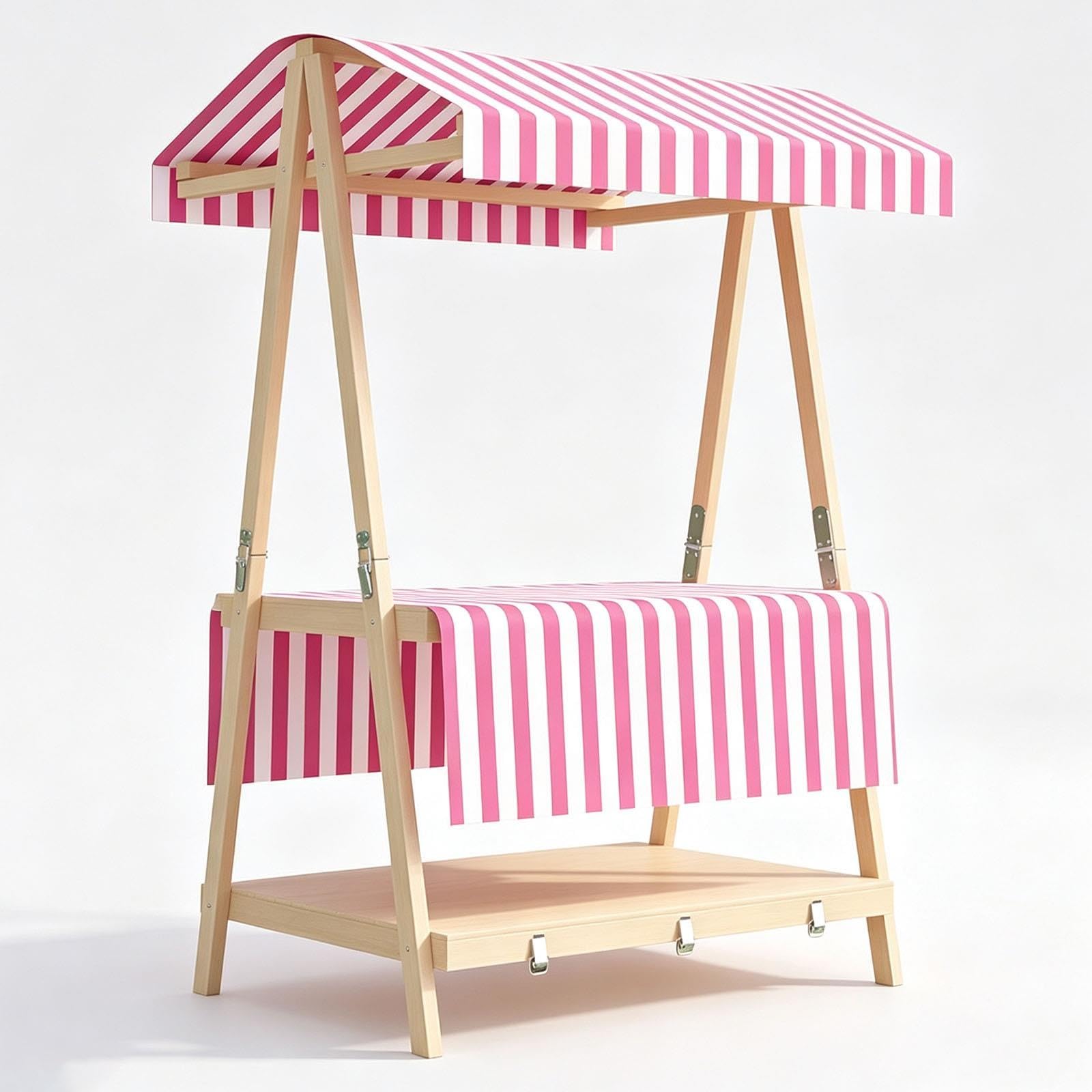 Stand Espositivo da Esterno, Stand in Legno Pieghevole a Due Livelli con Tettoia, Banco Vendita Pop-Up in Stile Valigia per Festival, Mercatini Natalizi, Fiere Artigianali(Pink,106cm/41.7in)