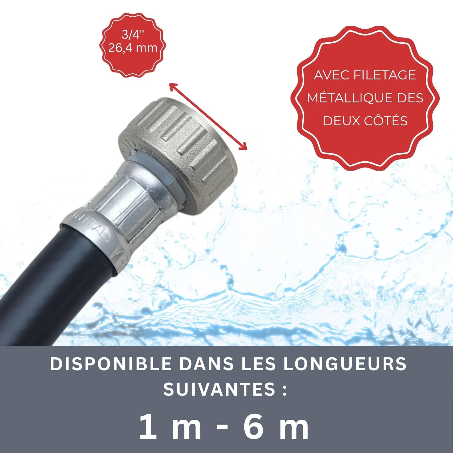 LICHTBLAU Tuyau d'alimentation d'eau chaude 90° I 3 m I 3/4" Chauffage Machine à laver lave-vaisselle I 2609 I Tuyau d'eau chaude avec filetage métallique I Joint inclus