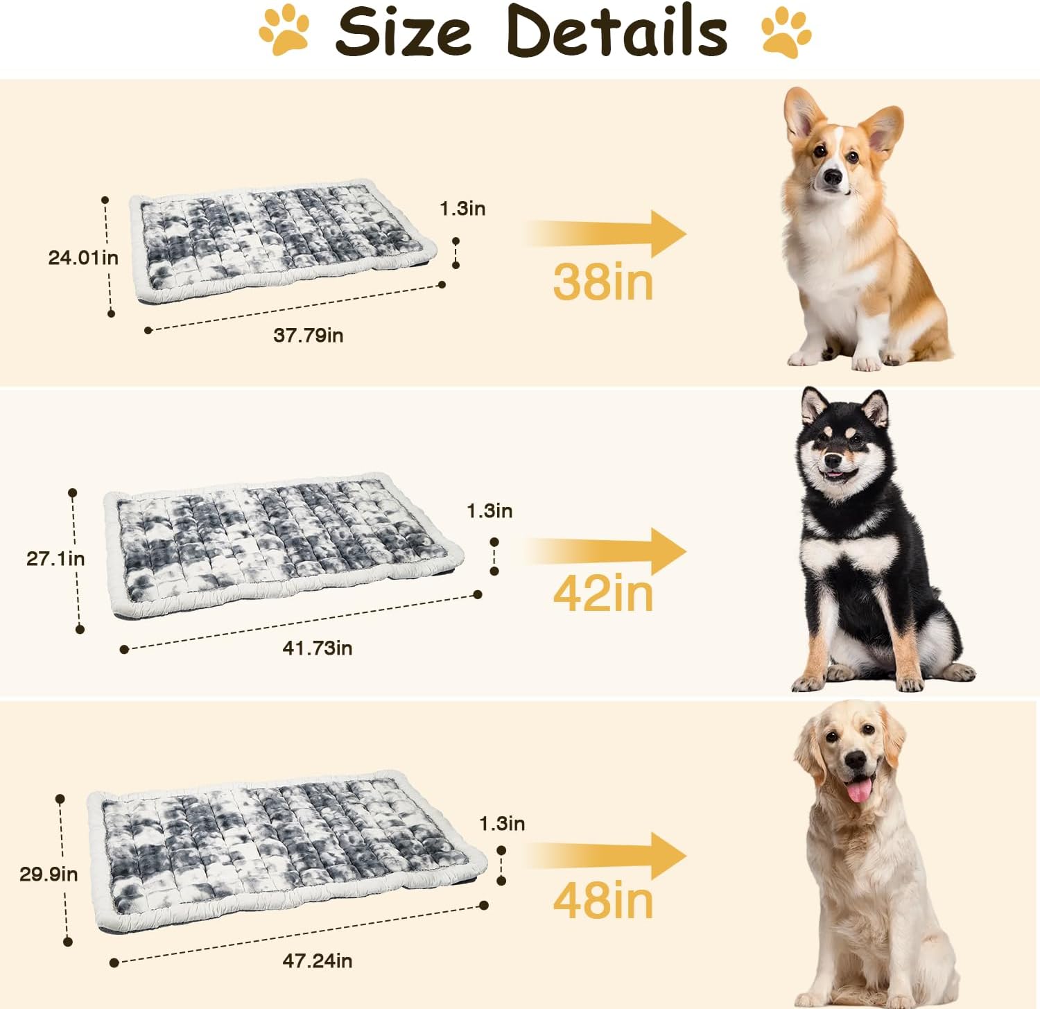 Washable Dog Bed Mat ，Upgraded Non-Slip Durable Dog Bed，Soft and Comfortable, Machine Washable Luxury Kennel Pad，Design Kennel Beds Mats for Medium Large Sized Pets ，48" x 29"