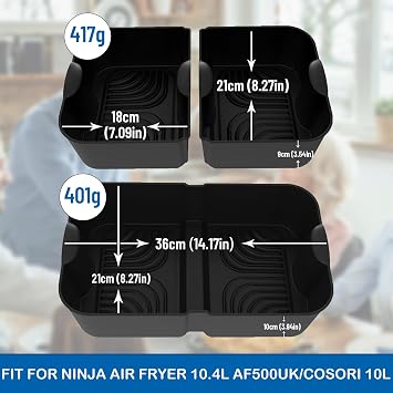 Pietuley 3PCS Higher Silicone Air Fryer Liner for Ninja Flexi Drawer Air Fryer Accessories AF500UK/ Ninja Foodi Flexdrawer 10.4L Megazone Air Fryer Accessories, Cosori Dual Blaze 10L Air Fryer Liner