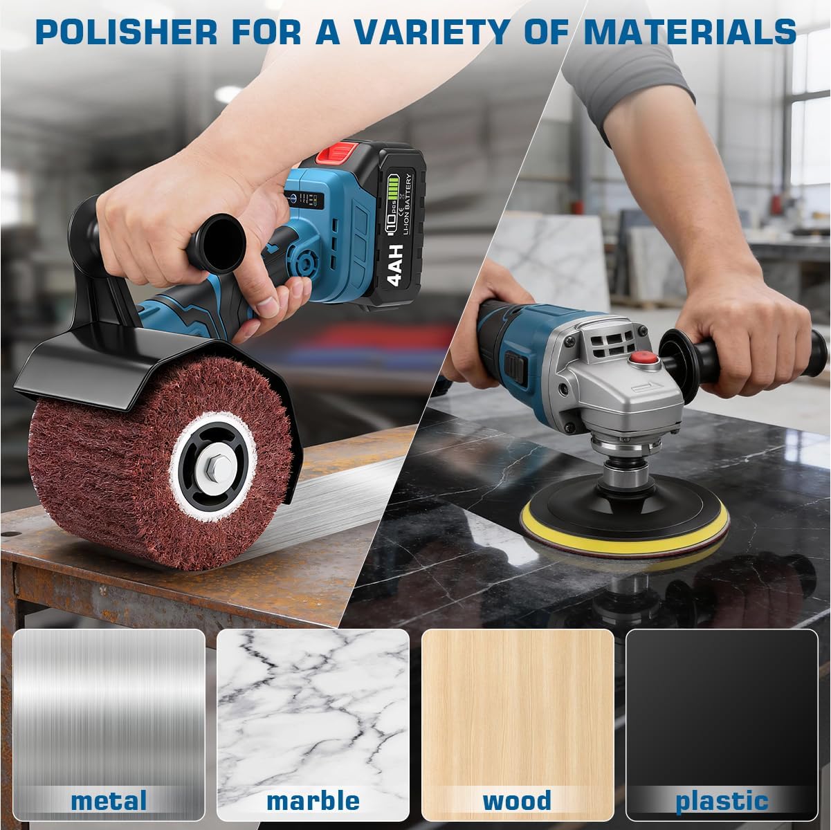 3IN1 Burnishing Polishing Machine & Buffer Polisher & Angle Grinder, 1200W Brushless Handheld Electric Metal Burnishing Machine with 2x4.0Ah Batteries, 3 Variable Speed, 9000RPM With Polishing Wheel