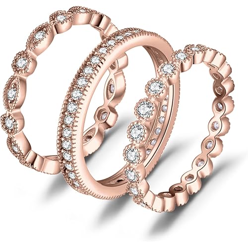 JewelryPalace 14K Gold Plated 925 Sterling Silver Rings for Women, Cubic Zirconia Promise Rings for Her, Stackable Wedding Bands Rings for Women Set Size 4-12