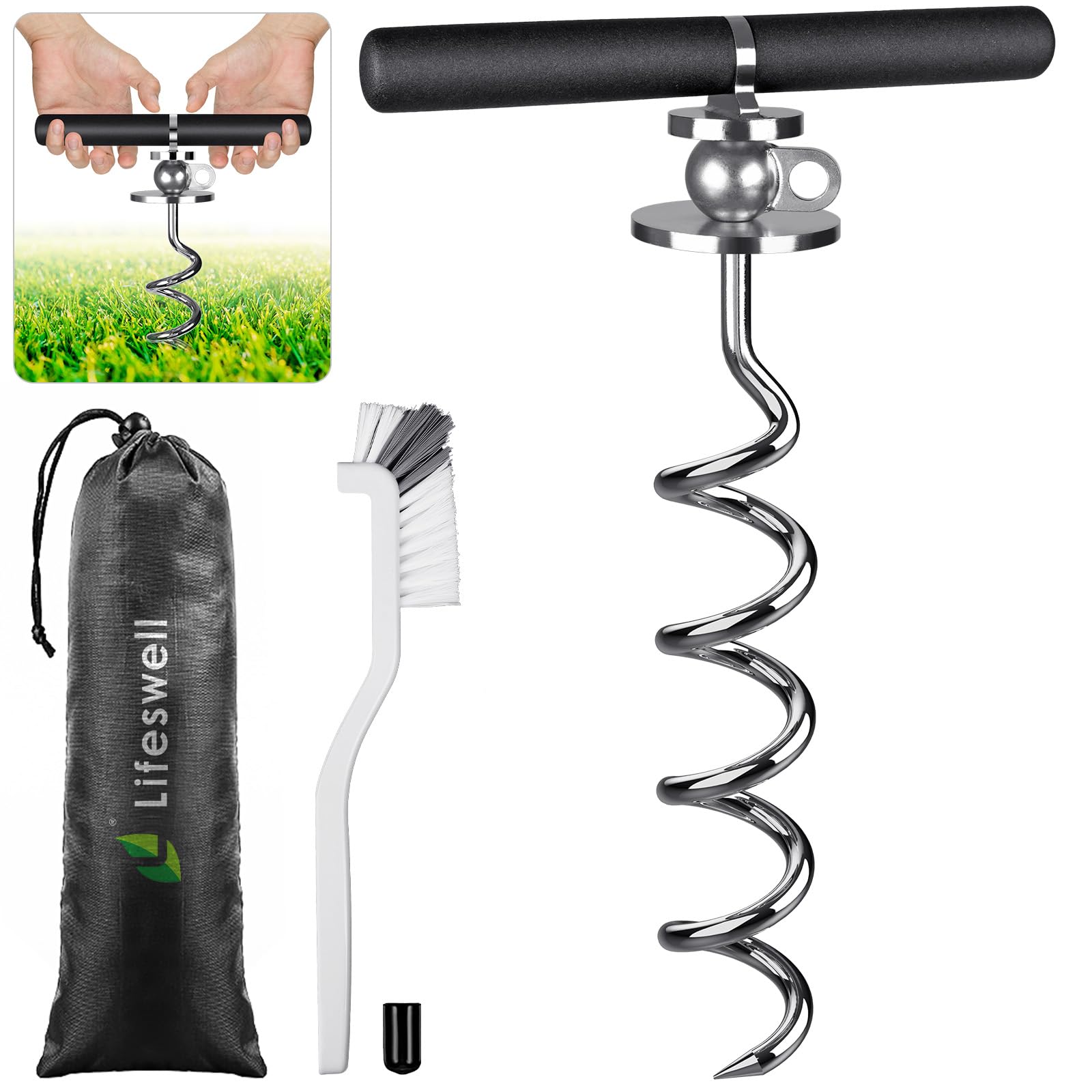 Piquet d'attache pour chien de 38,1 cm, piquet en spirale robuste pour chiens de taille moyenne à grande pesant jusqu'à 100 kg, sans nœud, ancre pour chien, pour cour, camping et plage