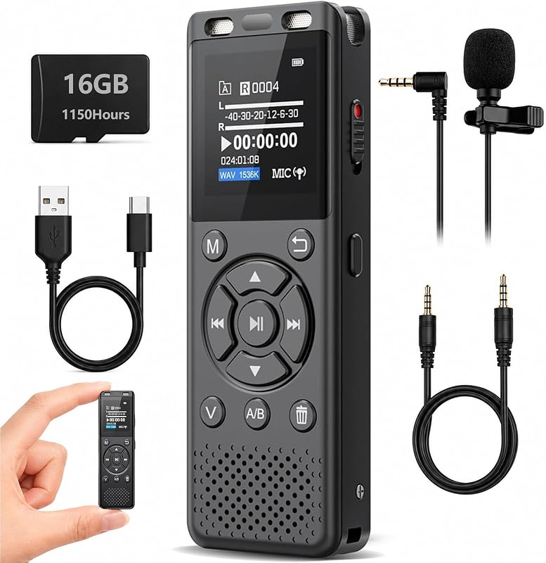 Tonfarb 16GB Digital Voice Recorder with Playback,Audio Recording Device | for Lectures Meeting/Classes/Interviews,Tape Recorder with Voice Activated,Password,Noise Reduction,A-B Repeat,MP3 Player Etc