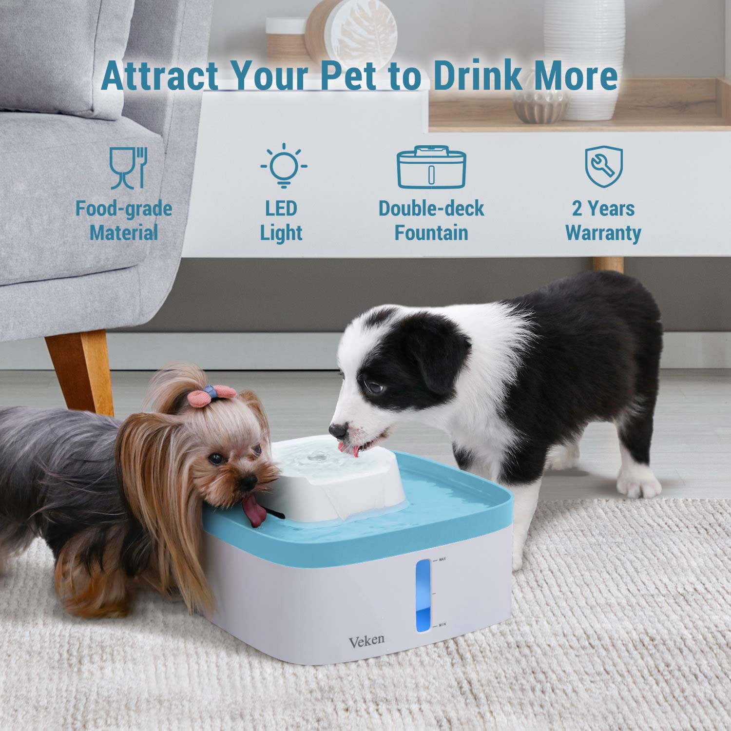 Veken 100oz/3L Pet Fountain, Automatic Cat Water Fountain Dog Water