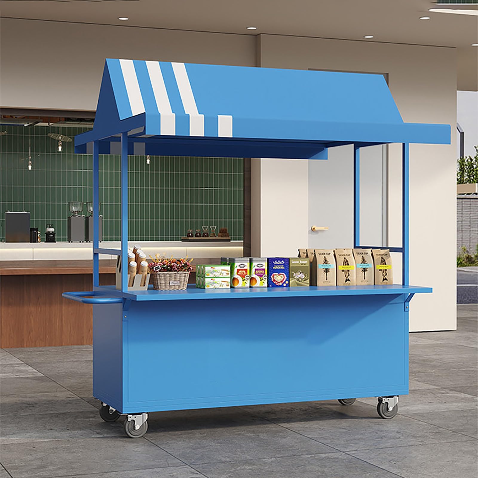 Mobile Street Vendor Cart, Portable Food Carts with 360° swivel wheels