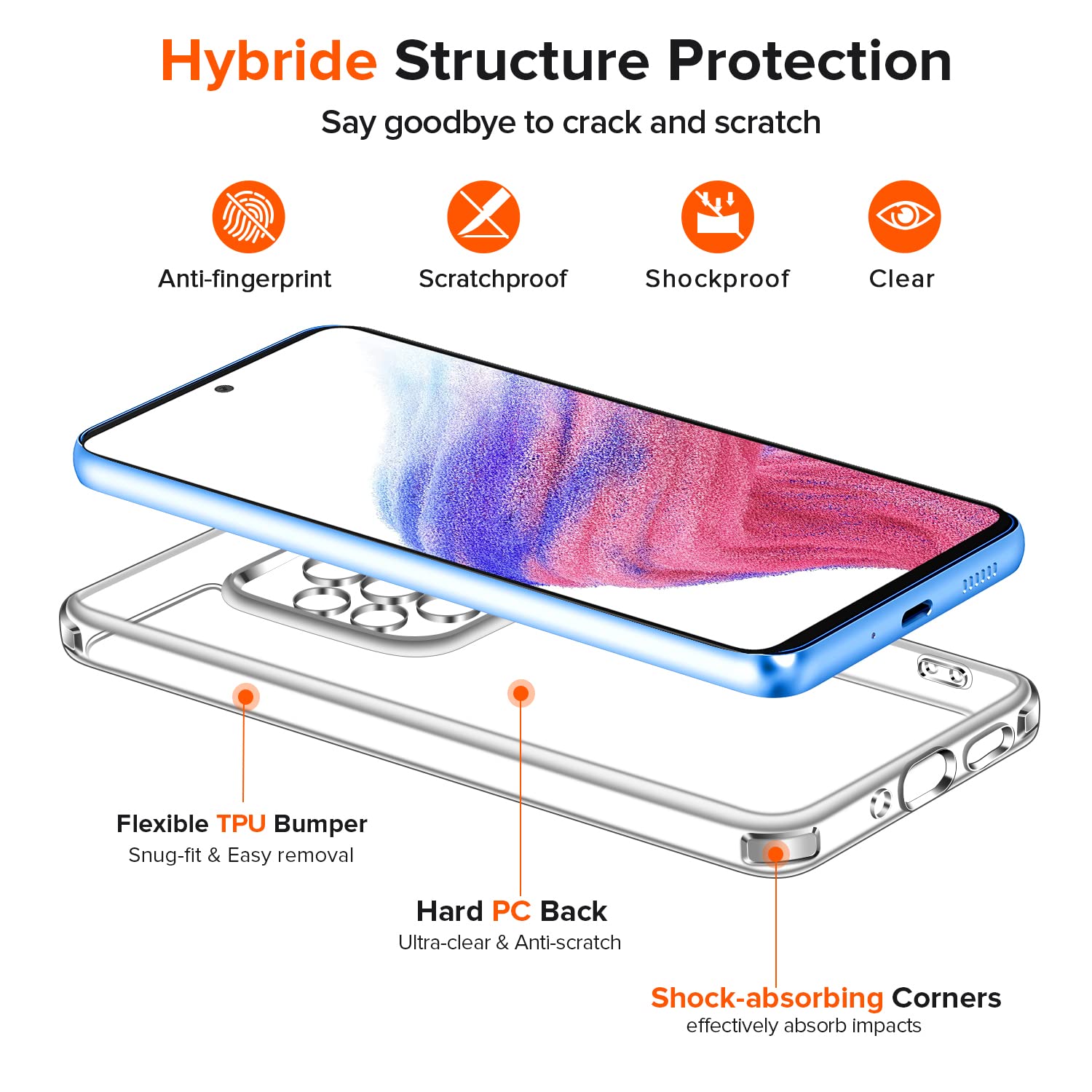 iVoler Anti Ingiallimento Chiaro Cover per Samsung Galaxy A53 5G, [Protezione Fotocamera] Trasparente Sottile Antiurto Custodia Case con Paraurti Assorbimento degli urti