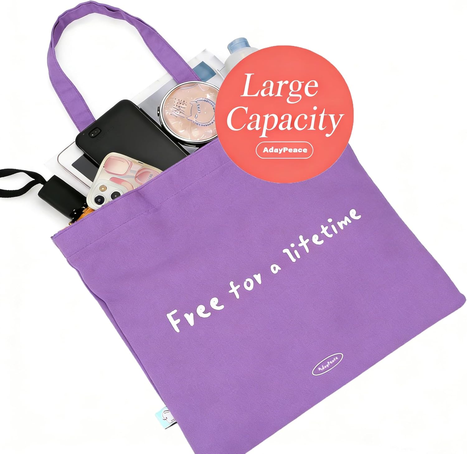 Lavender Canvas Tote Bag 16"X14",100% Cotton Cloth Reusable Grocery Bag with Inner Safety Pocket & Long Handles,Large Capacity Cute Summer Beach Tote Bags for Women, Purple Fabric Canvas Shopping Bags | Lavender Canvas Tote, 100%cotton, Safety Pocket, Long Handles - Image 4