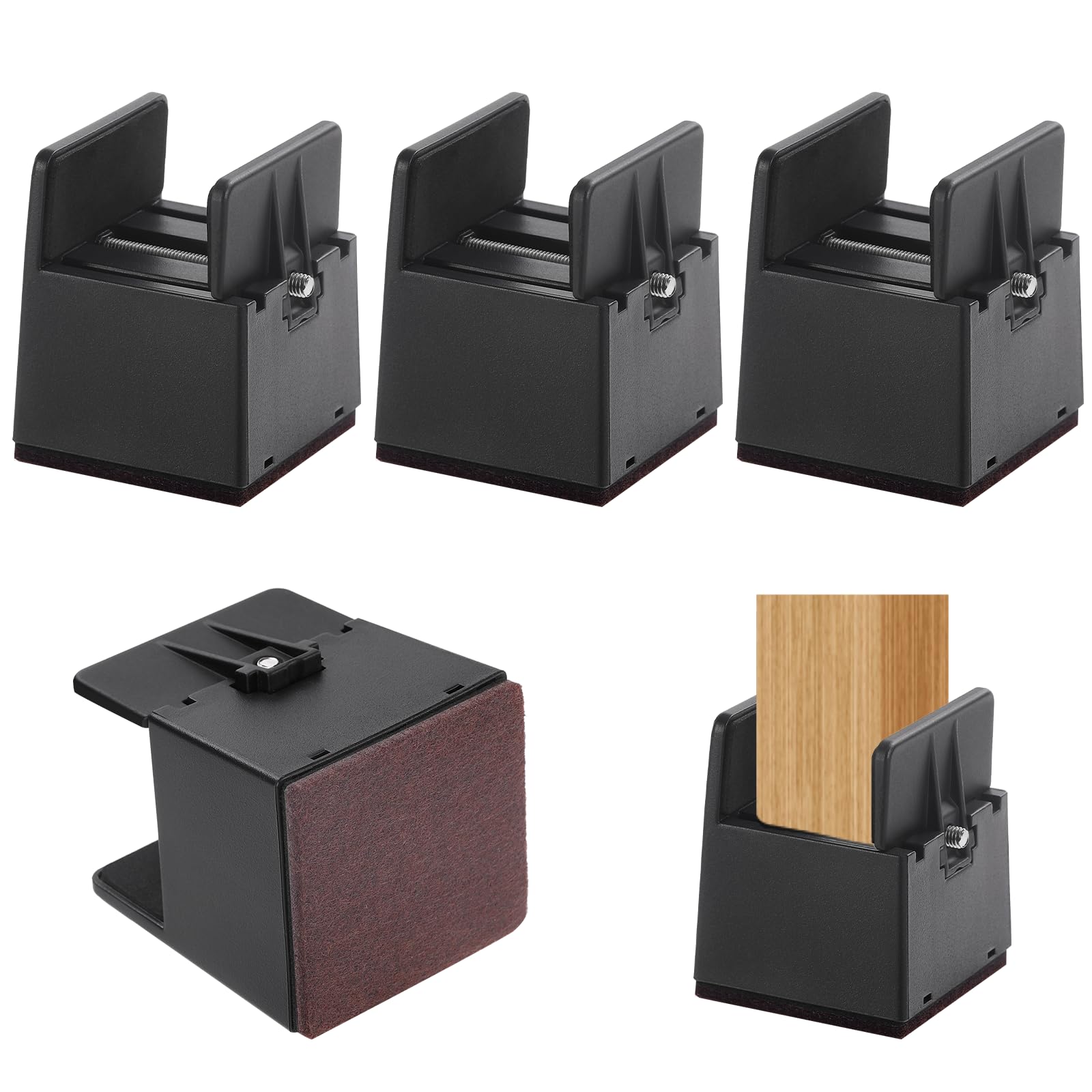 SEISSO 2 Inch Heavy Duty Bed Risers, Furniture Risers with Adjustable Screw Clamp, Dorm Bed Lifts Risers Support to 1000 Lbs Fit for Table, Desk, Couch, Chair Leg Extenders (4 Pack, Black)