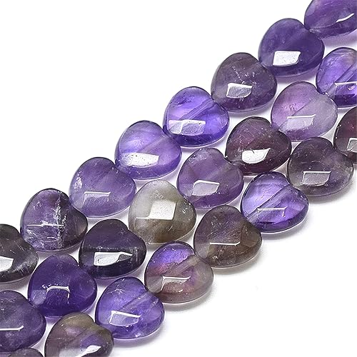 Fashewelry 18 cuentas de piedra natural de amatista en forma de corazón facetado, cuentas de piedras preciosas de chakra caído, cuentas curativas