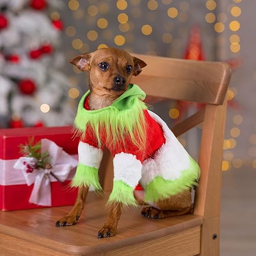 Miniatura 5 de Abbylike Traje de Navidad para perro, personaje de mascota, monstruo verde, sudadera con capucha con sombrero para perros y gatos, ropa de Navidad