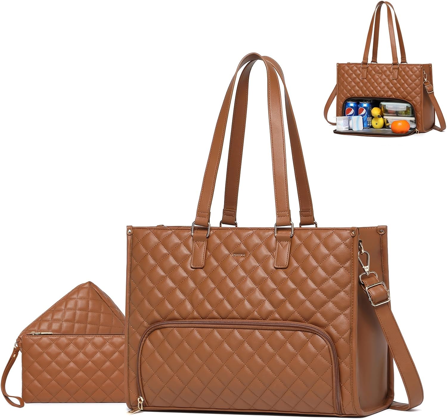 Keyli 3PCS Sets Lunch Tote bag for Women,15.6 Inch Laptop Work Bag with Insulated Lunch Box Compartment Computer Handbag