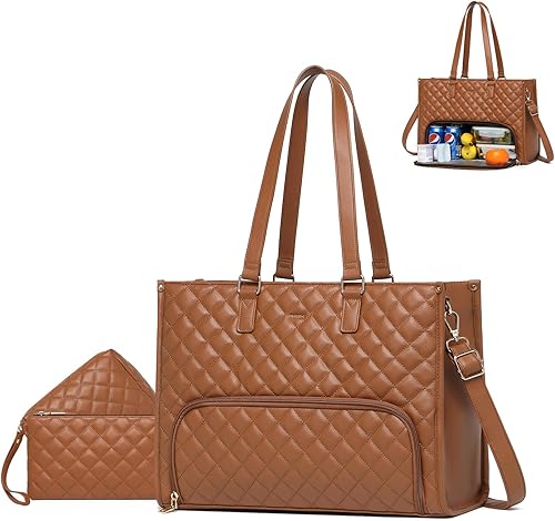 Miniatura 7 de Keyli Juego de 3 bolsas de almuerzo para mujer, bolsa de trabajo para laptop de 15.6 pulgadas con compartimento aislado para lonchera y bolsa