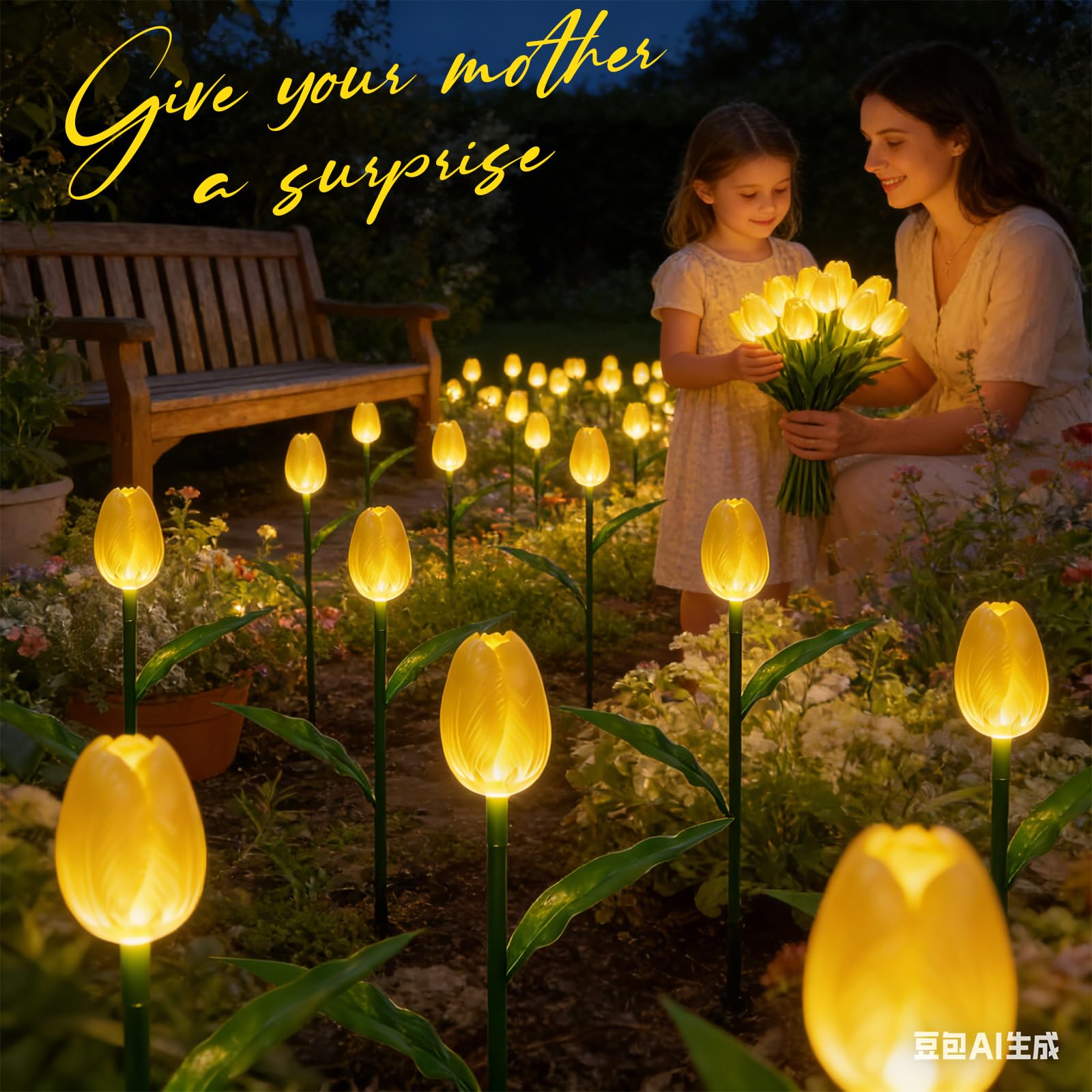 Luci solari per esterni, impermeabili, confezione da 6 pezzi, fiori di tulipano luminosi con regali da giardino, decorazioni per cortile, regali di fiori artificiali per mamma, feste, casa