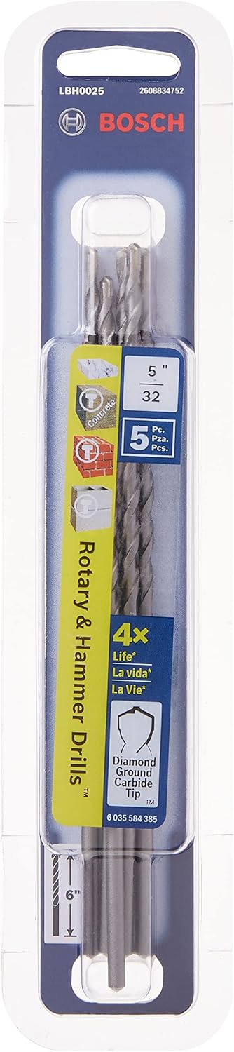 BOSCH LBH0025 5-Piece 5/32 in. x 6 in. Round Hammer Drill Bits