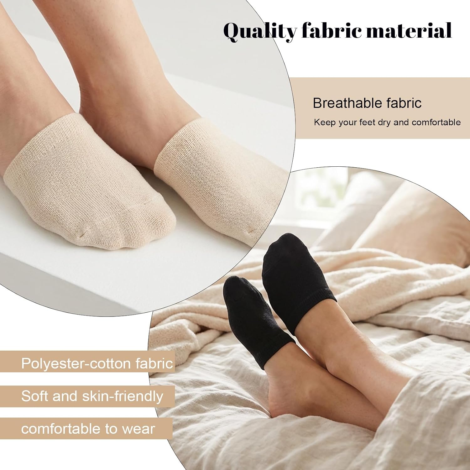 Larrel 6 Pairs Women's Toe Socks for Mules, Toe Topper Cover Socks, No Show Toe-Covers, Slip-On Toes Toppers Liners, Half Sock for Clog, Flats, High Heels, Sandal and Slippers (Black, Beige)