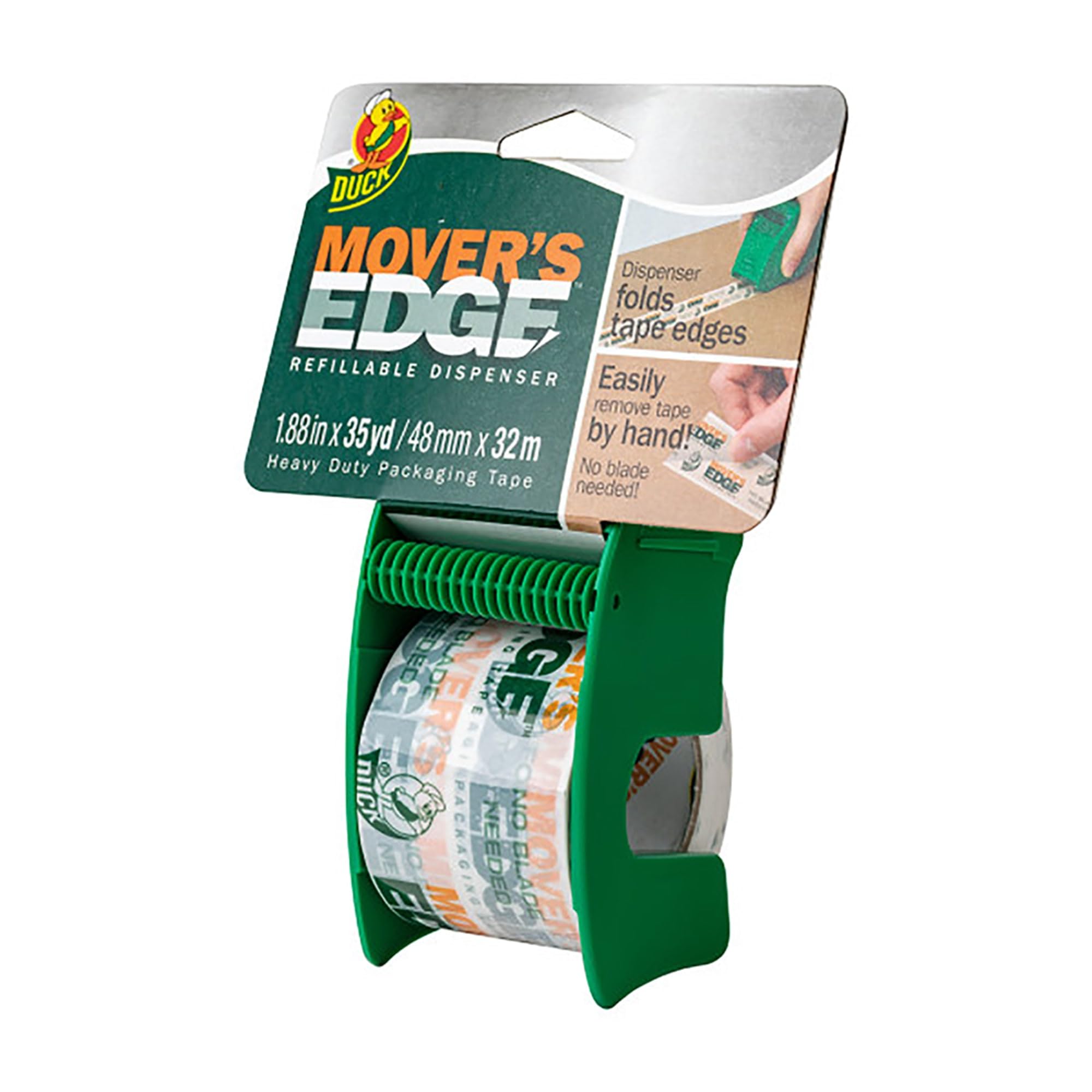 Duck Brand Mover's Edge Cinta de embalaje: 1.88 in. x 35 yds. (Translúcido con impresión"MOVER'S EDGE") +with dispenser