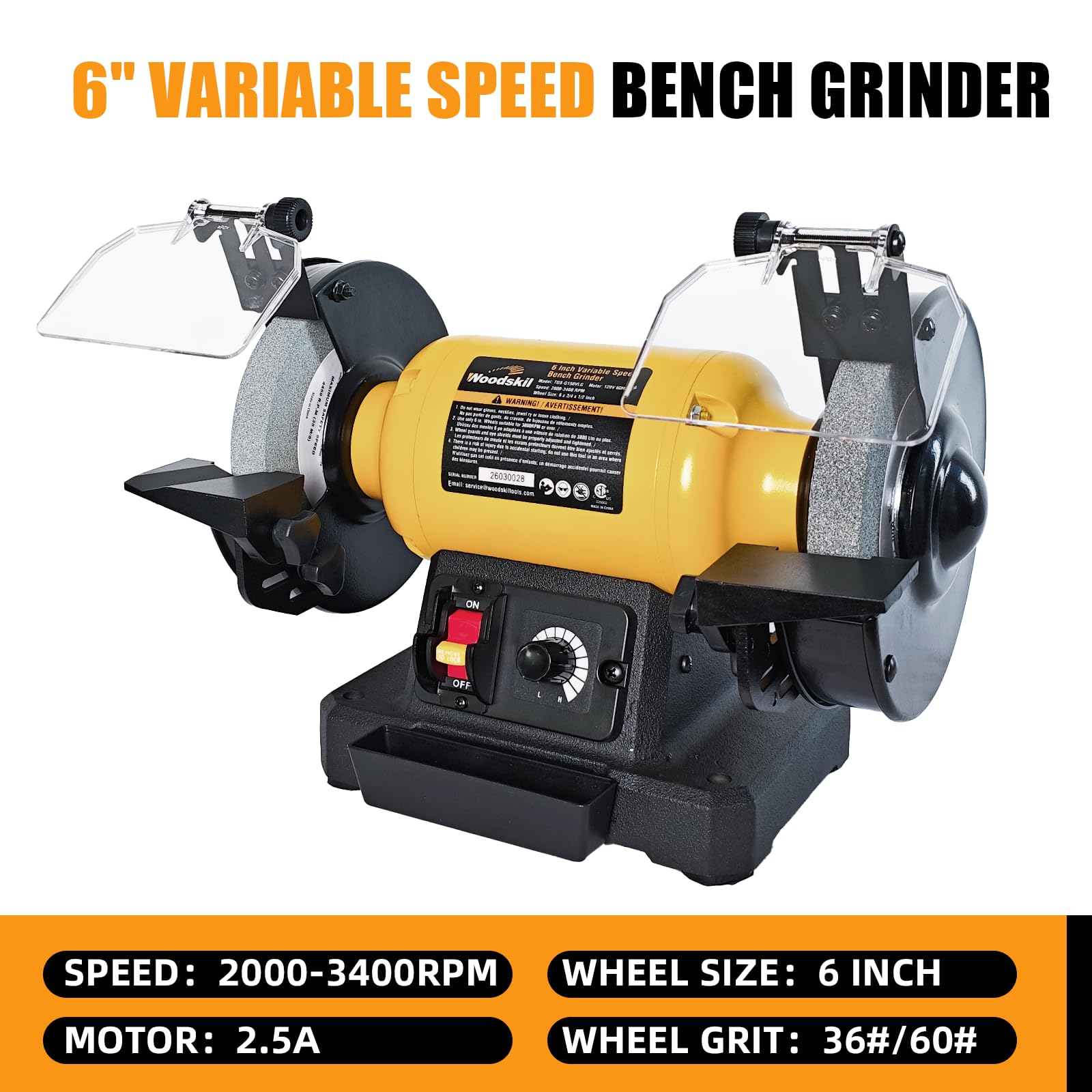 Woodskil Bench Grinder - 6" Variable Speed -3