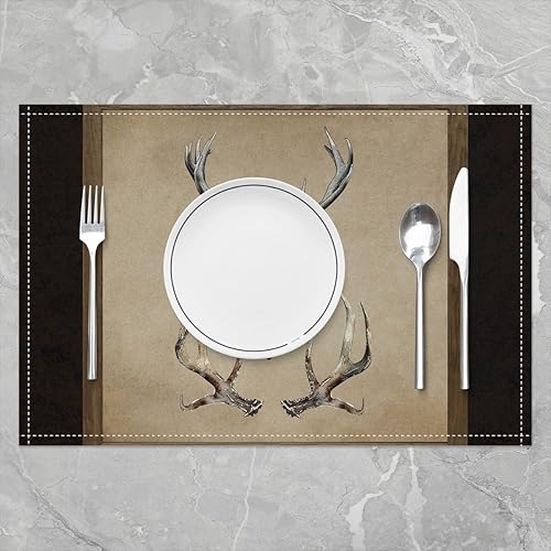 Miniatura 2 de Antlers - Juego de 4 manteles individuales de 12 x 18 pulgadas, diseño de animales salvajes de la selva, para niños, adolescentes y adultos,
