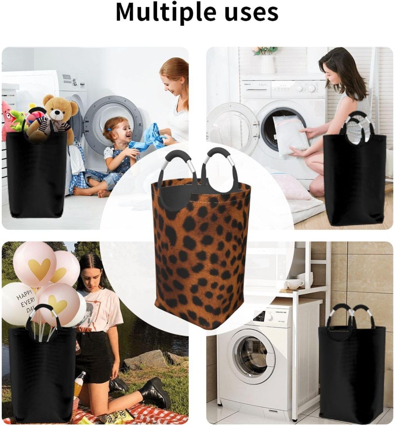 50l Laundry Basket Leopard Print Pattern Waterproof Laundry Hamper Foldable Clothes Laundry Bag With Handles