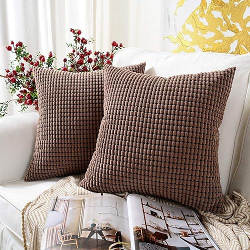 MERNETTE - Funda de cojín de pana, suave, decorativa, cuadrada, para decoración del hogar, para sofá, cama o silla