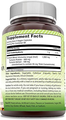 Miniatura 2 de Amazing India Curcumina de cúrcuma de 1000 mg por porción  Suplemento de 120 cápsulas vegetales  Mezcla de polvo de cúrcuma y extracto de cúrcuma