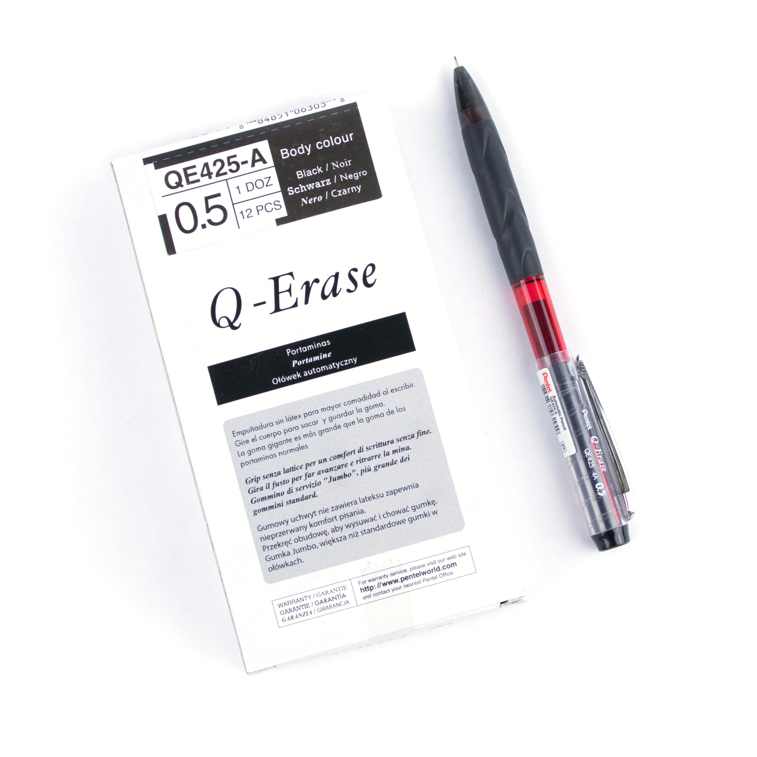 Pentel Q-Erase QE425 Mechanical Pencil with Retractable Eraser 0.5mm HB Hardness (Pack of 12)