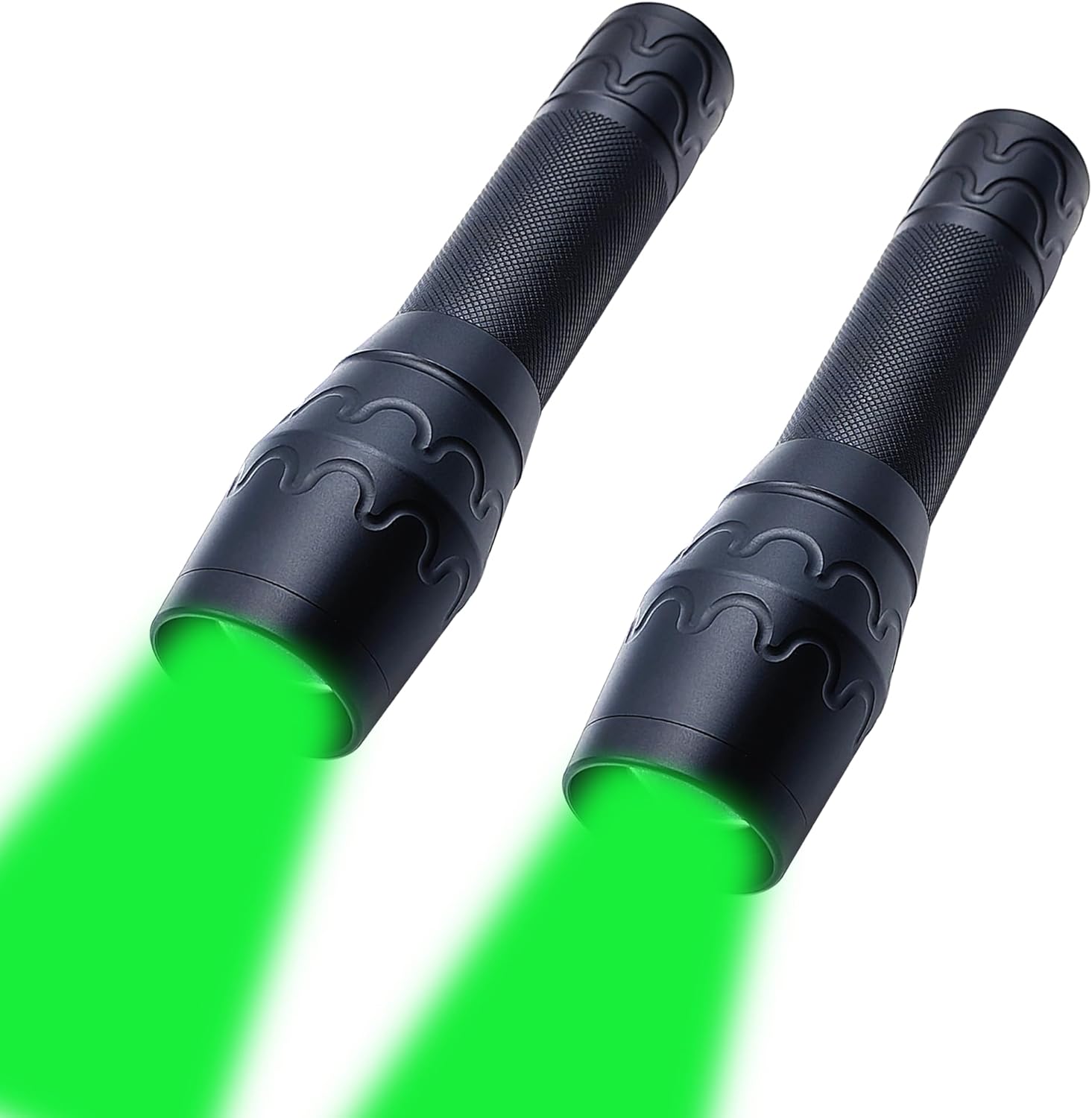 2 Pack Green Flashlight Single Mode Powerful Zoomable Camping Flashlights for Hunting Fishing Camping Emergencies