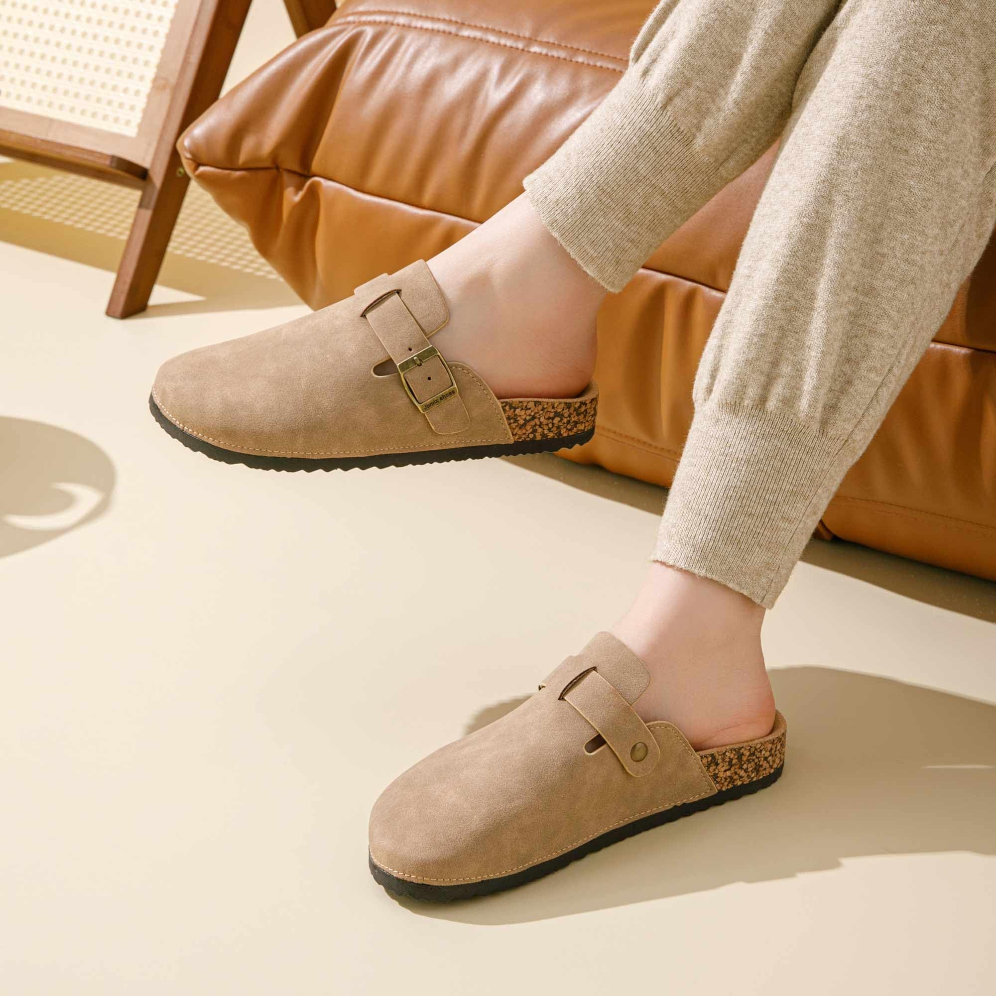 JOMIX Kapcie Damskie z Klamrą Eleganckie Kobiety Klapki Podeszwą z Korka Wygodny Chodaki Buty