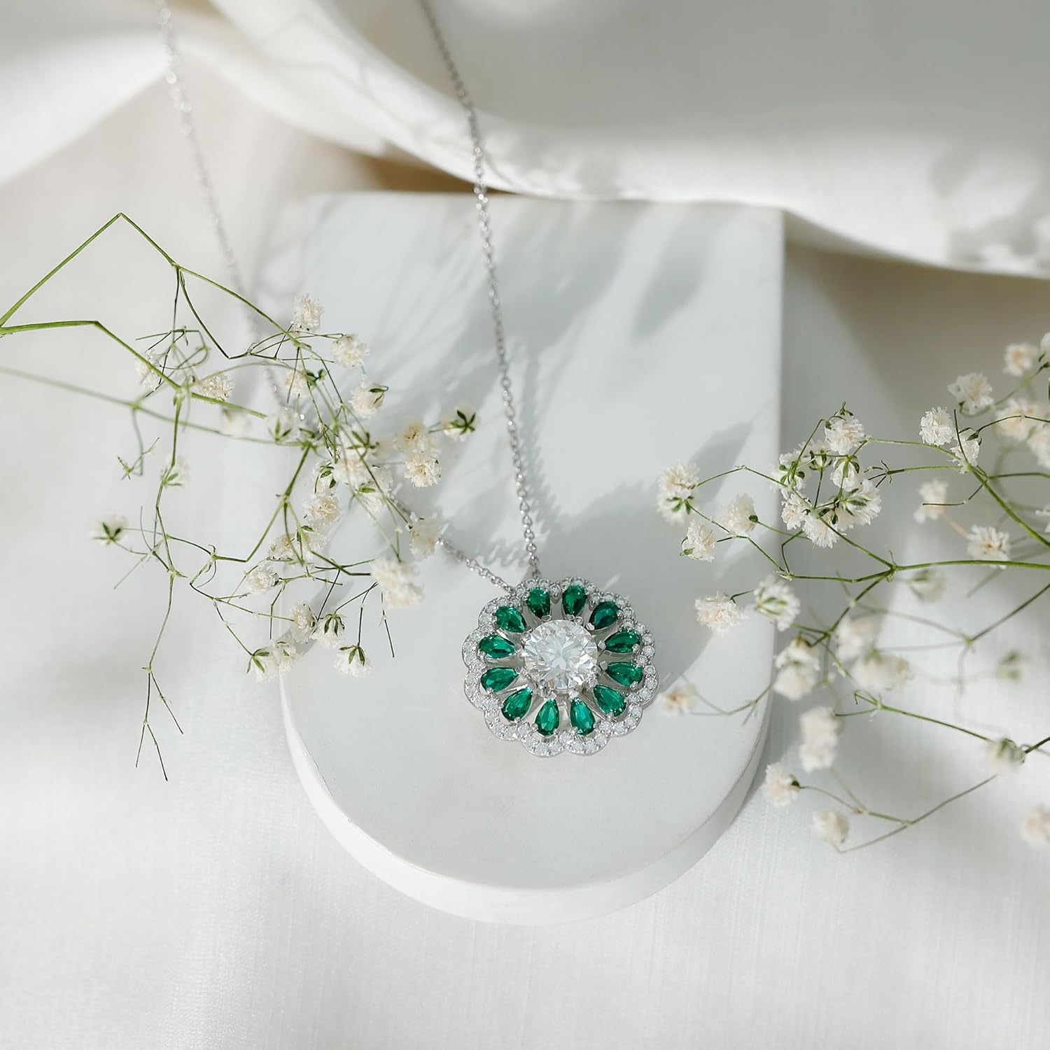 Certified 3 Carat Moissanite Emerald Necklace With Silver Chain, D-Vs1 Quality, Moissanite Statement Necklace - Gift For Her