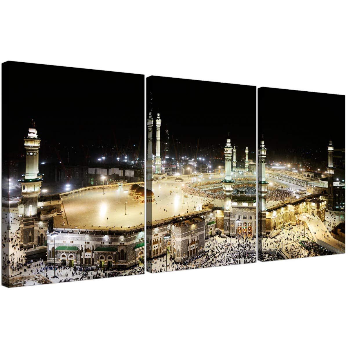 Wallfillers Large Islamic Mecca at Hajj Canvas Pictures - Set of 3 for your Living Room - Modern Religious Wall Art - 3190