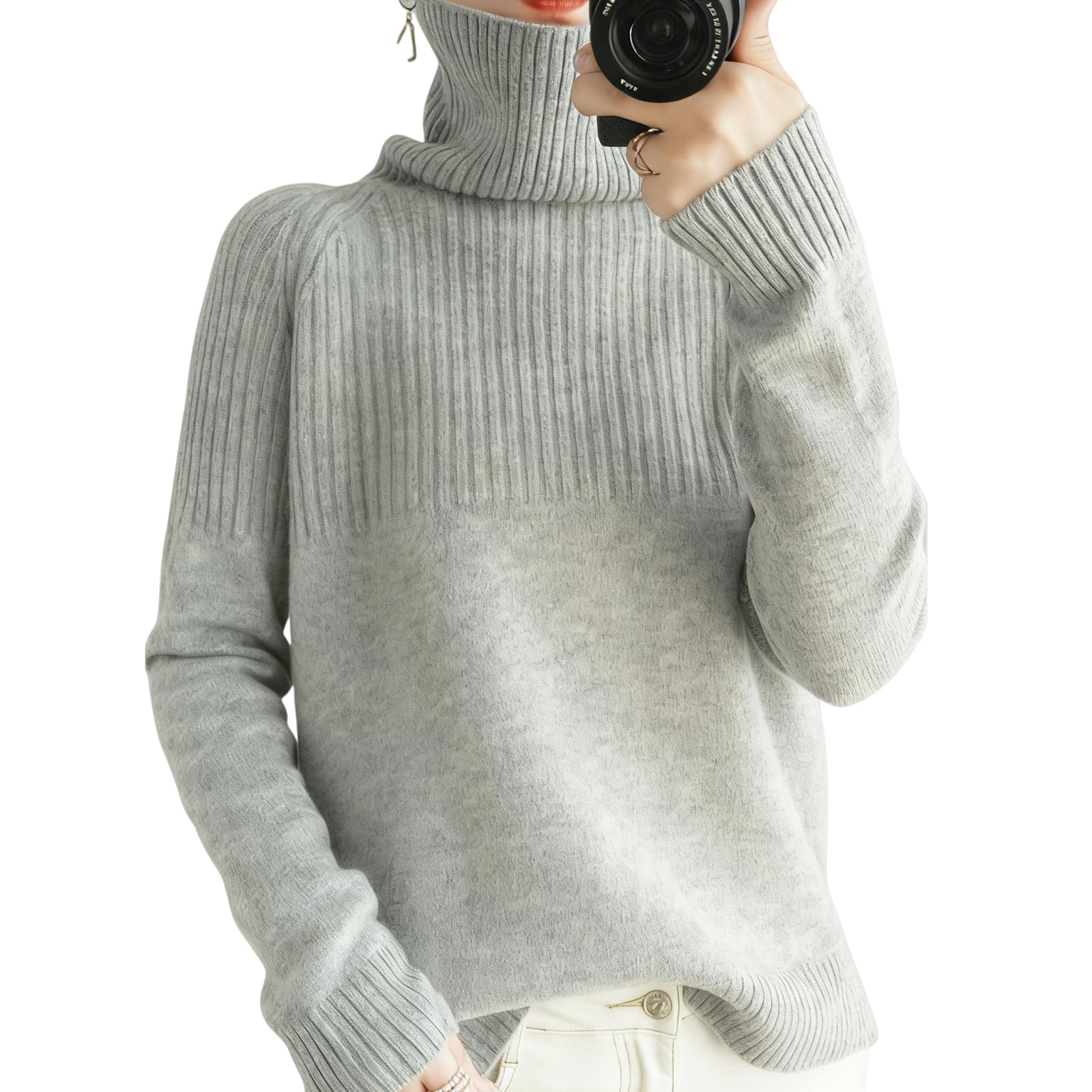 Women's Turtleneck Knit Sweater, Autumn/Winter, High Neck, Women's Top, Long Sleeve, Adult, Plain, Fashionable, Warm, Thermal, Soft, Stretchy, Multi-Layered, Casual, Work, Autumn/Winter