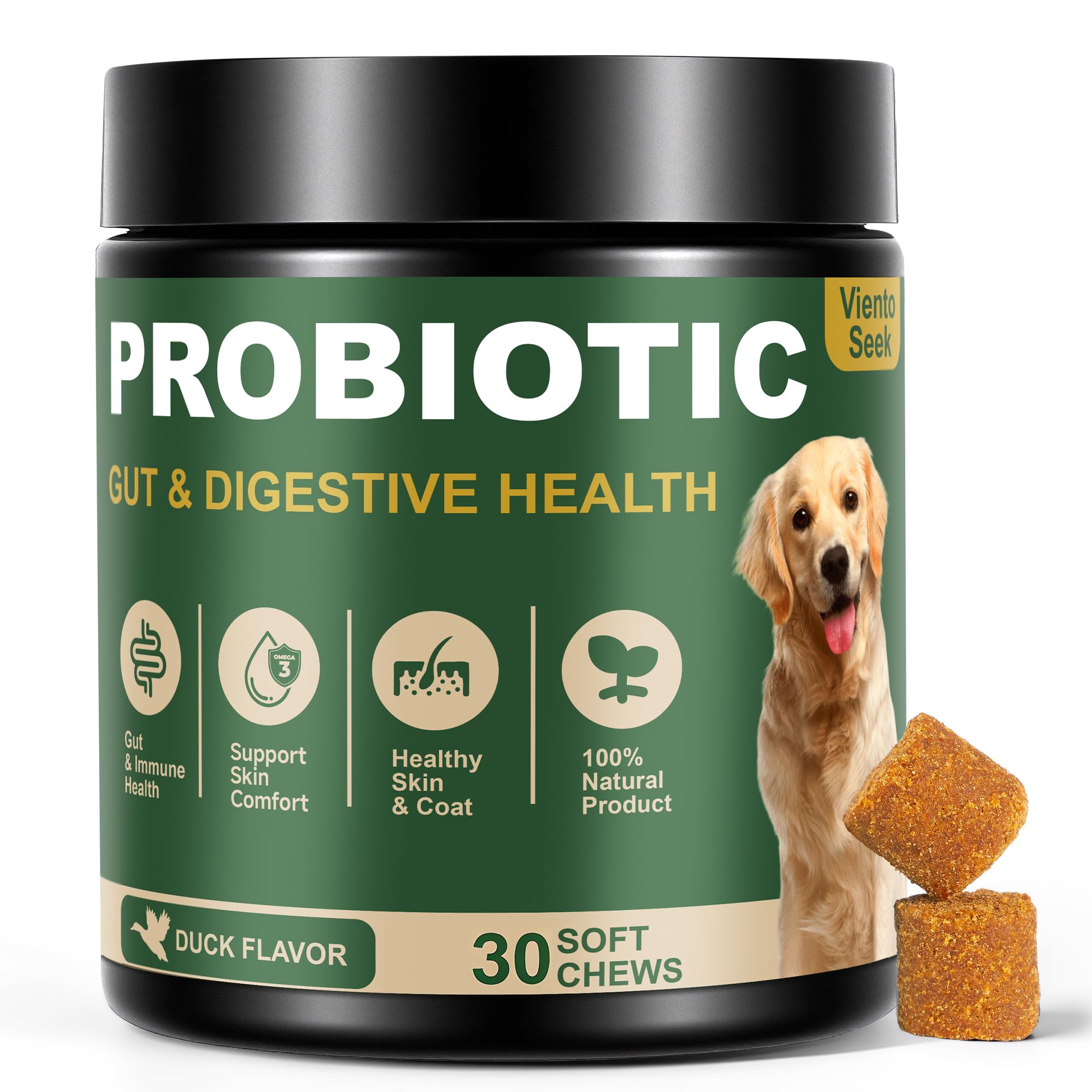 Probiotics for Dogs - Dog Probiotics for Yeast, Itchy Skin and Itchy Ears, Digestive Health, Diarrhea Relief, Gut & Immune Support - with 7 Enzymes, 3