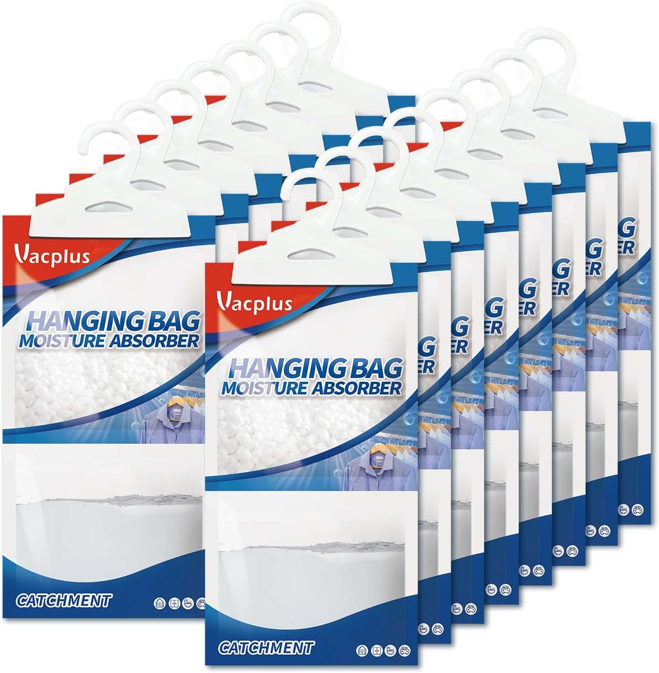 - Vacplus Moisture Absorbers Packets, Fragrance Free 15 Pack, Humidity Packs, Dessicant Packets, Hanging Closet Dehumidifier Bags, Odor Eliminator for Bathroom 9.8OZ