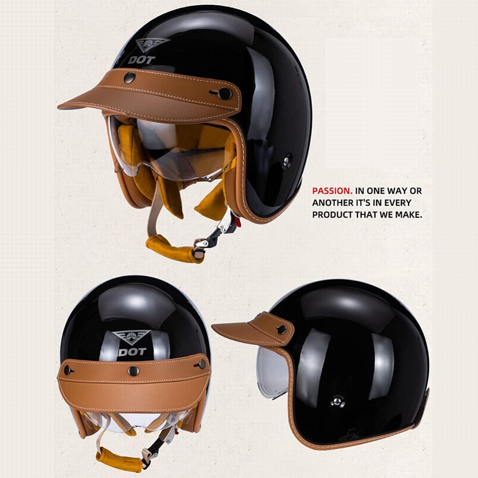 Amazon.co.jp: ユニセックス レトロ 本牛革つばバイクヘルメット