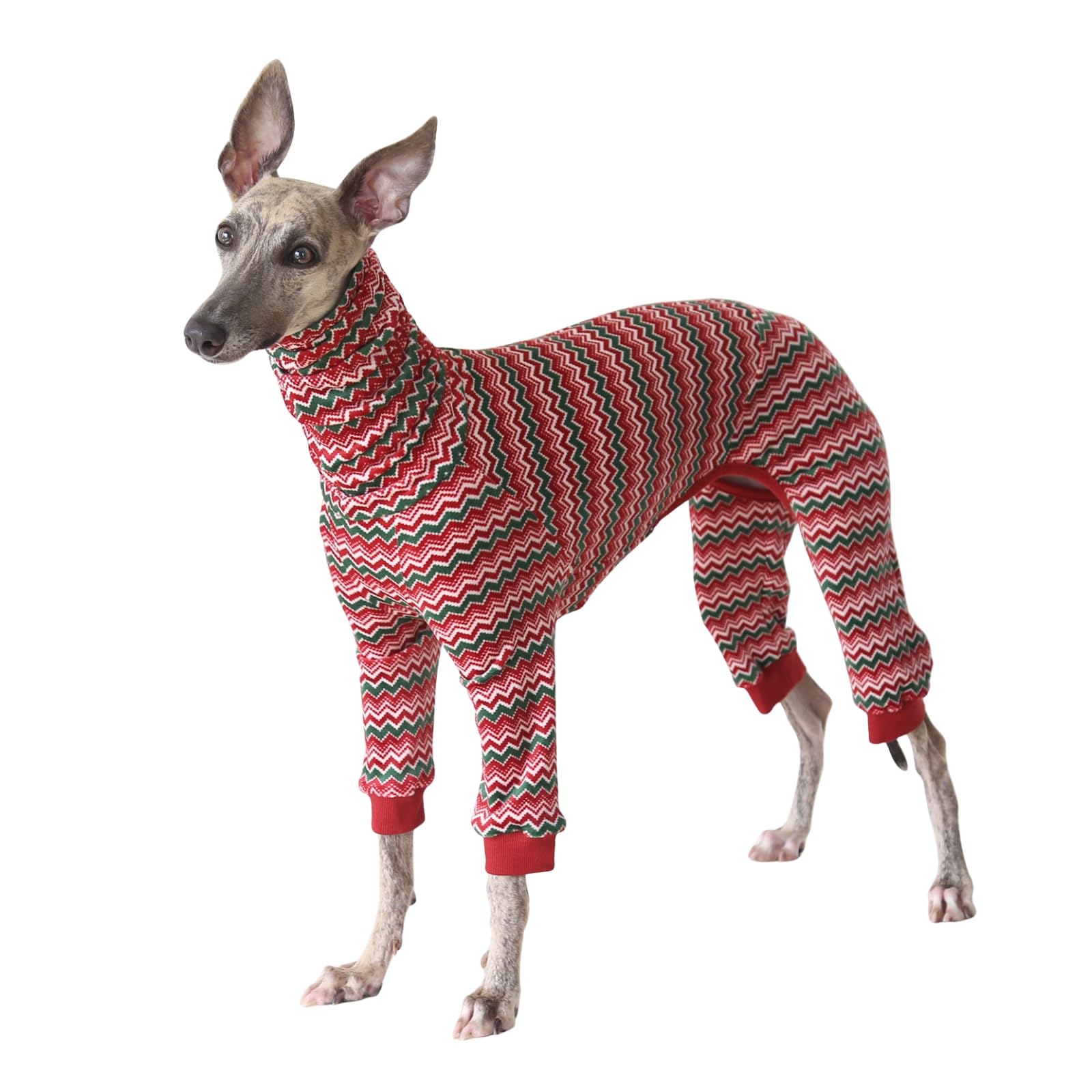 Greyhound Jumper,Whippet Cotton Pajamas Dog Onesie Dogs Jumpsuit (Red Waves, L)