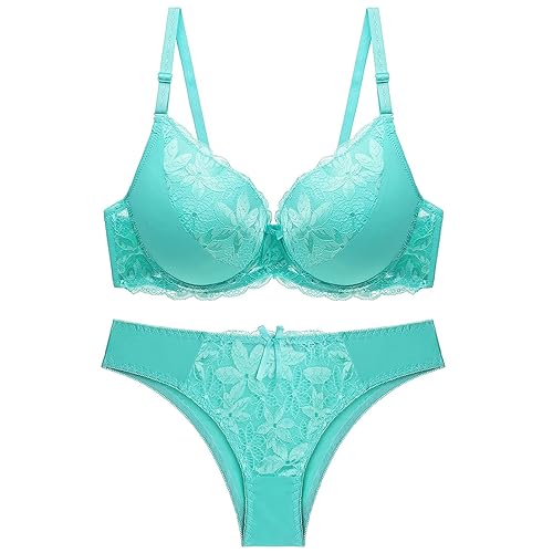 MOONBADI Bralettes for Women Women's Lace Bra Set Underwired Non Padded Bra V-Neck Everyday Bra Full Coverage Bra - Green - 46 / 46D