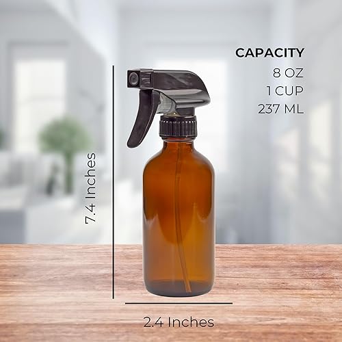 Miniatura 6 de Botellas de spray ronda Boston cristal ámbar de 8 onzas 2 paquetes rociadores resistentes niebla y corriente perfectos para las mezclas de aceites