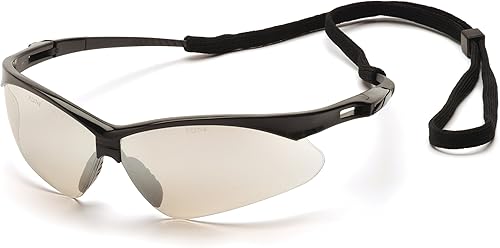 Pyramex Safety PMXTREME - Lentes de seguridad con marco negro, lente antiniebla transparente con cordón negro