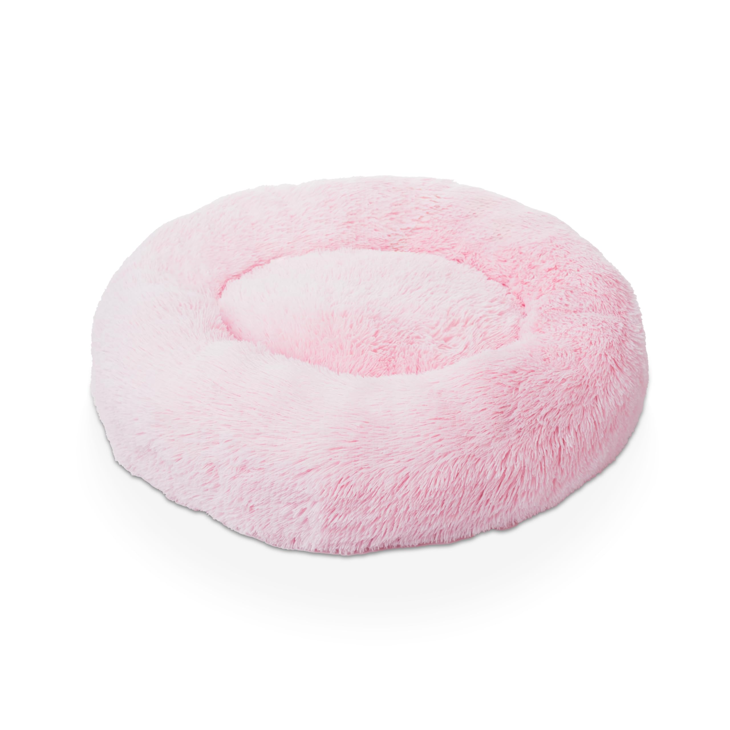 Woof & Whiskers Donut Dog Bed Pink Large 80cm - Calming Round Plush Pet Bed for Dogs & Cats - Image 4