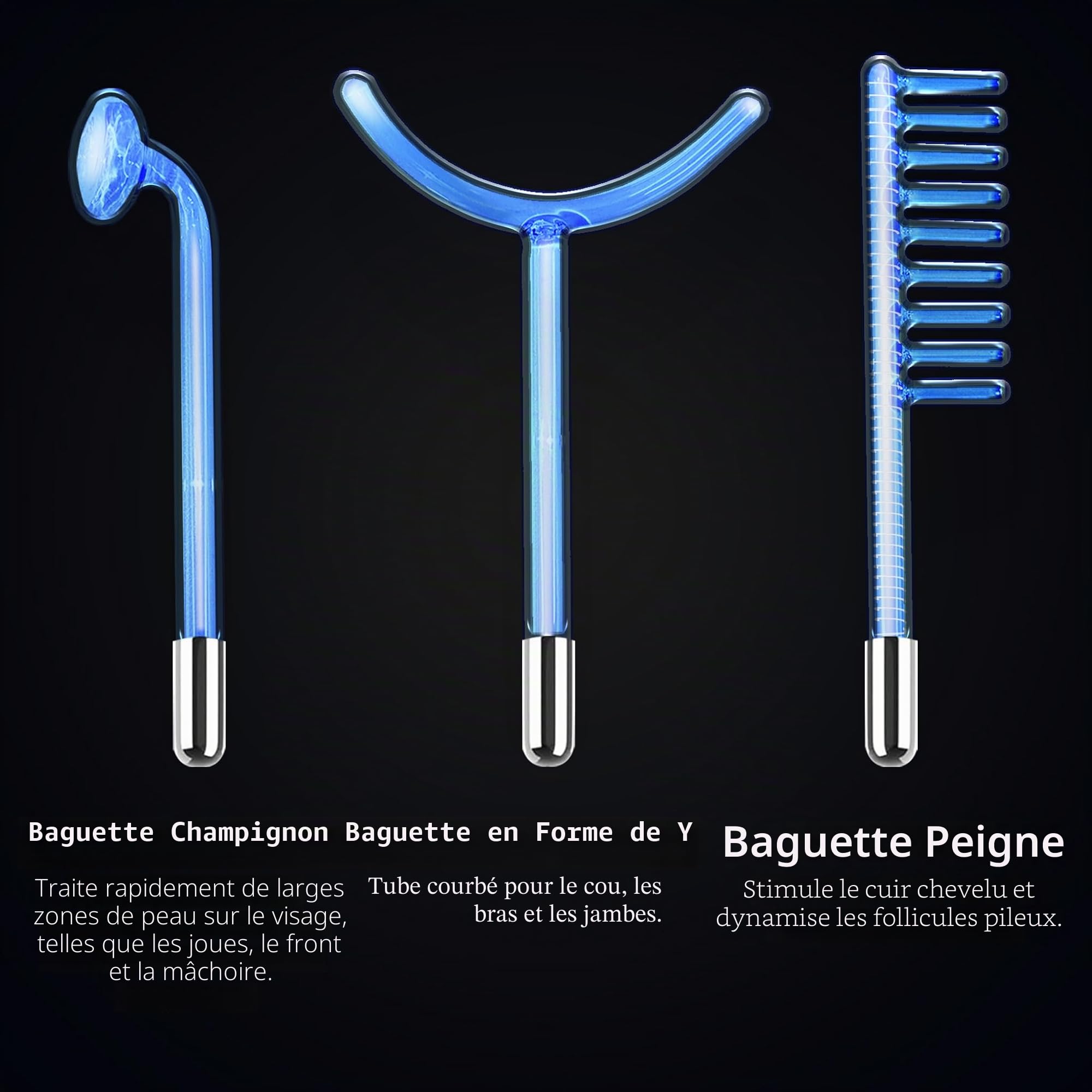 Bâton à haute fréquence pour le visage, 6 néons argon haute fréquence HF, appareil portable à haute fréquence, raffermissement de la peau, acné, anti-rides, yeux gonflés, soin du corps, masseur facial