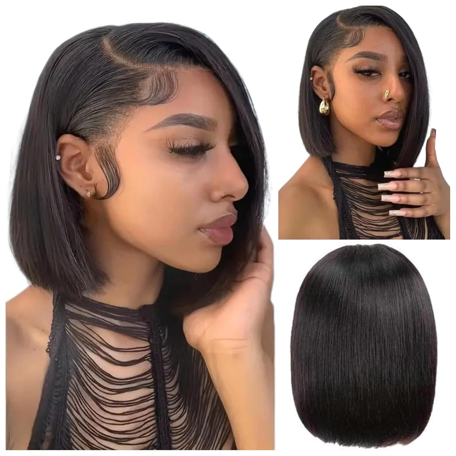Amazon.com : Bob Wig Human Hair 13X4 HD Lace Front Wigs 
