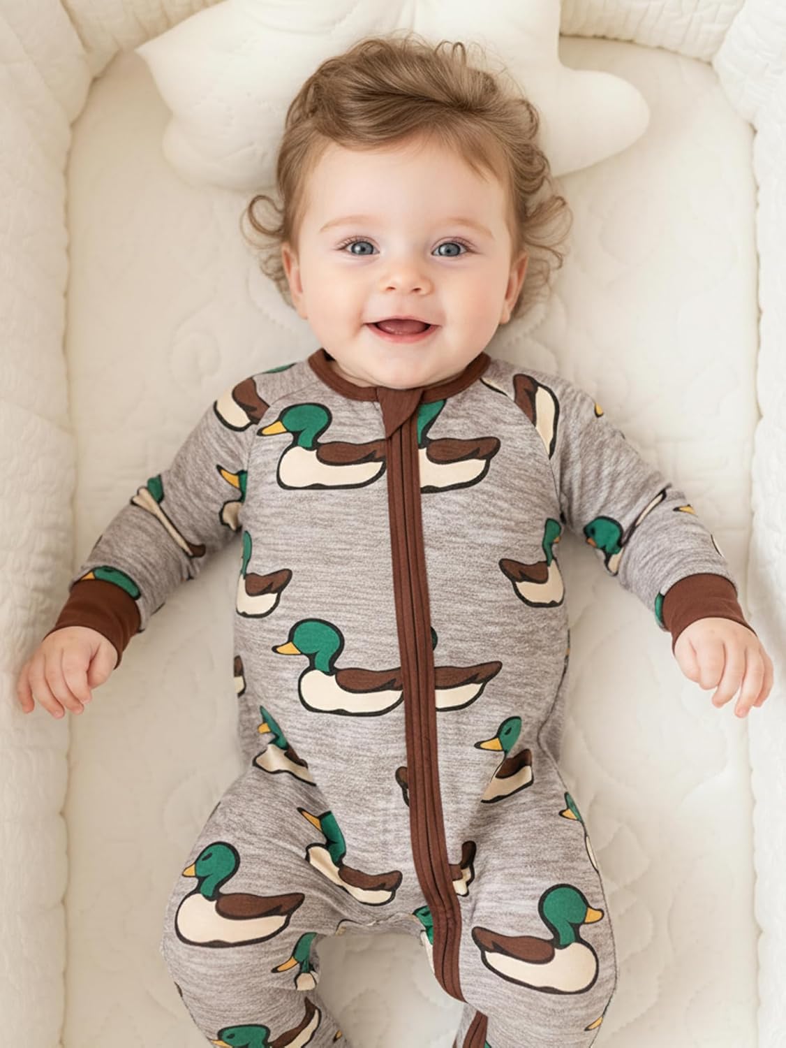 MOSSRIVER Bamboo Viscose Baby Long Sleeve Romper, Cute Pumpkin Prints Zipper Footless Jumpsuit, Toddler One-Piece Outfits